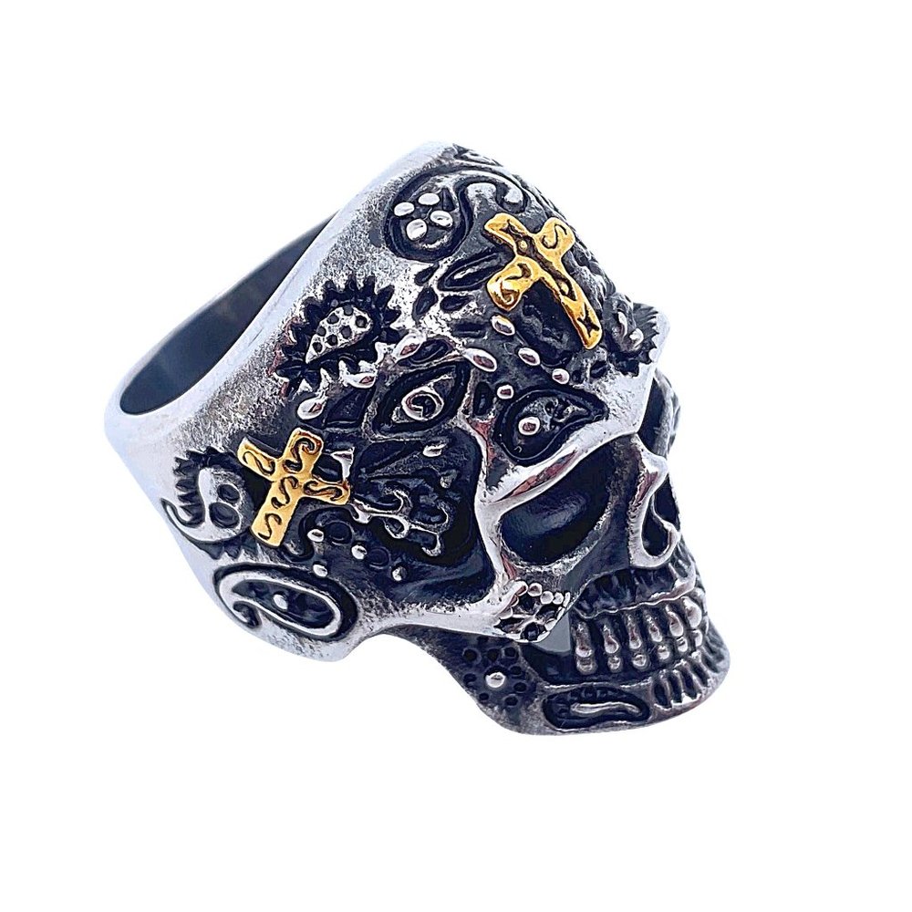 Punk Jewelry Cross Carved Skull Ring Men's Personality Ring